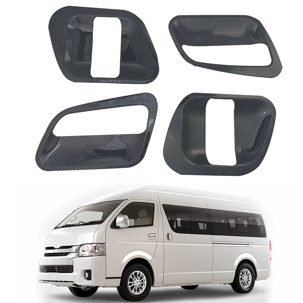 Gloss Carbon Car Accessories Door Handle Bowl Covers Trim Paste Style For Toyota HIACE Commuter 2008 2010 2012 2014 2016 2018