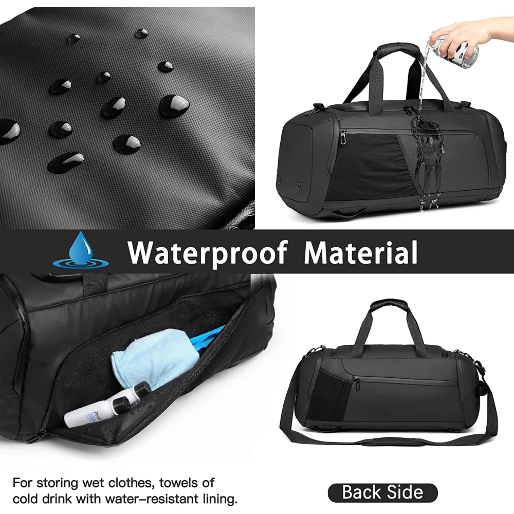 Ginásio Duffle Bag Waterproof Sports Duffel Bags Viagem Weekender Bag para Homens e Mulheres Overnight Bag com Sapatos Compartimento Preto