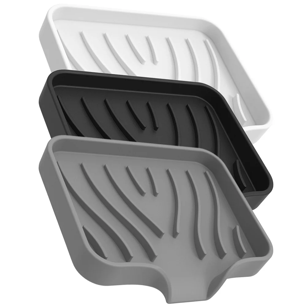 3 Pcs 흰색과 회색) 싱크 트레이 샤워 홀더 홀더 용 실리콘 비누 접시 스탠드 드레인 실리카 젤 주방 청소 스폰지