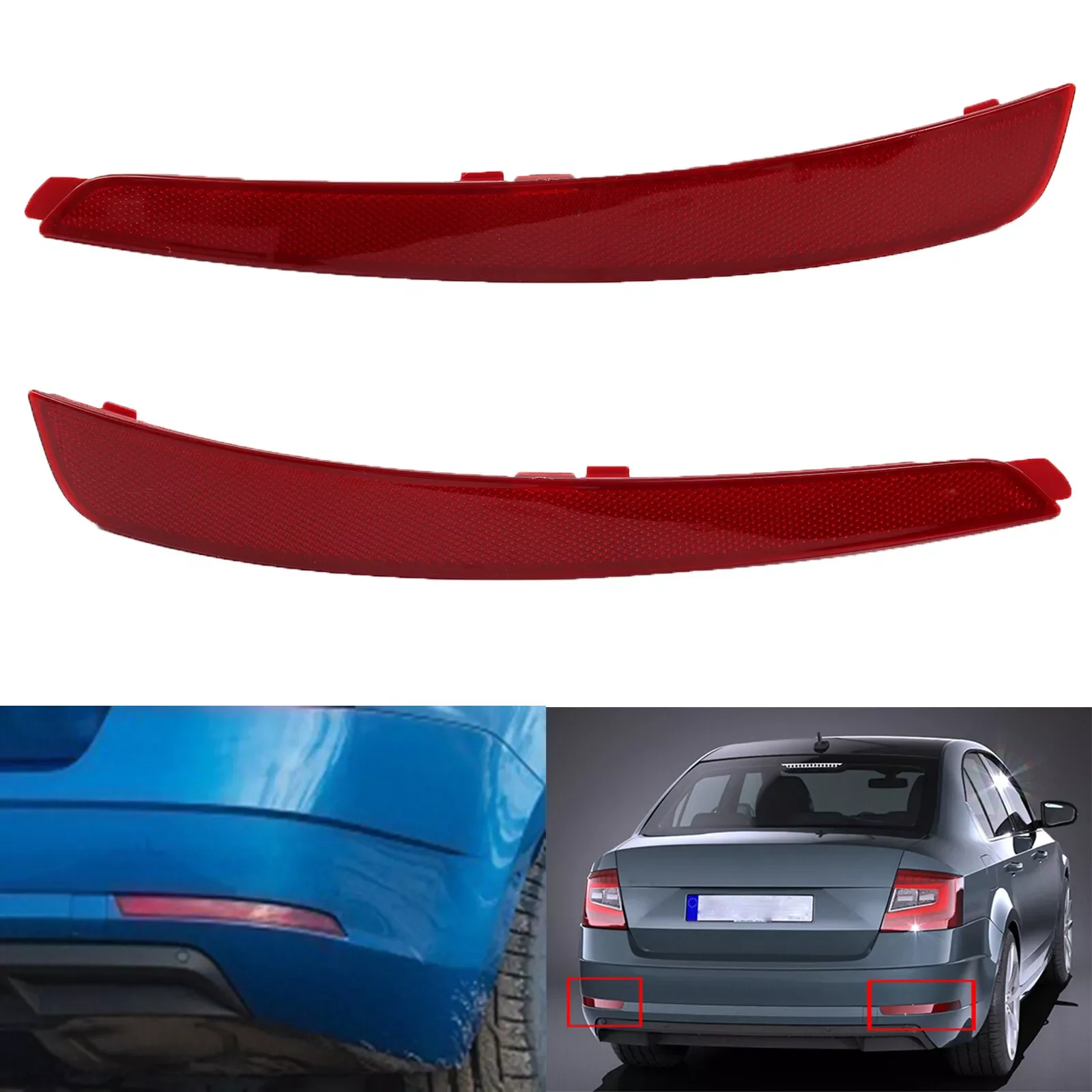 1Pair Car Rear Bumper Reflector Red Lens Reflective Warning Strips For Skoda Octavia 5E A7 Sedan 2013-2017 5E5945105 5E5945106