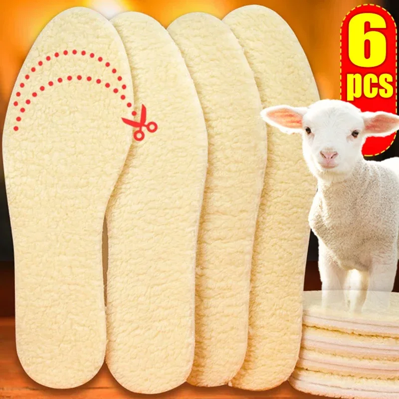 2/6PCS Thicken Warm Insoles Winter Plush Lamb Wool Cold-proof Insole Warm Men Women Snow Boots Foot Pad Soft Tailorable Insole