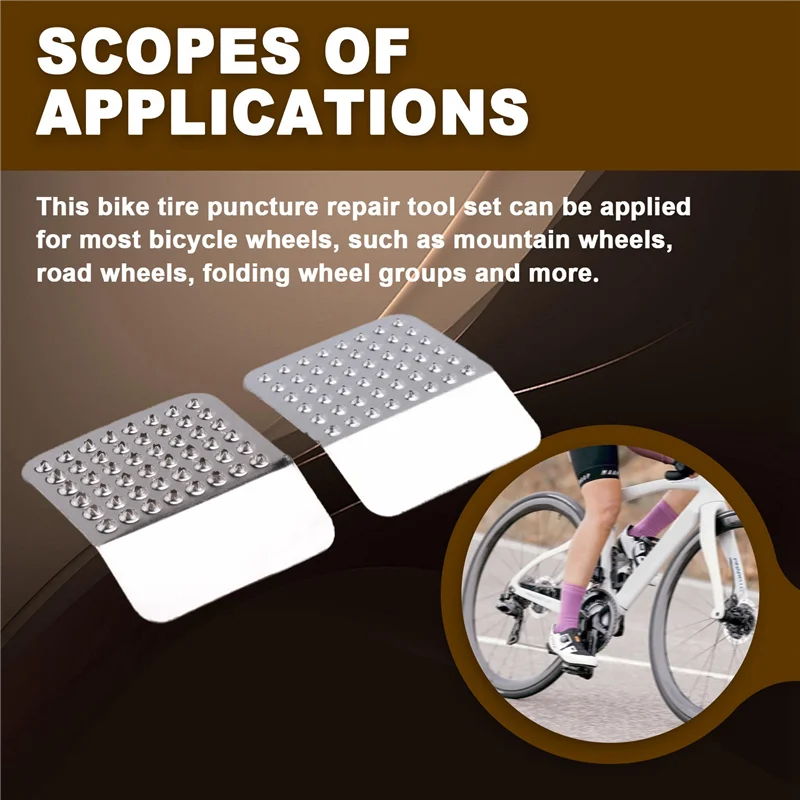 

Лидер продаж, комплект для ремонта велосипедных шин - рычаг для велосипедных шин и бесклеевые заплатки для велосипедных шин, инструмент для ремонта проколов велосипедных шин