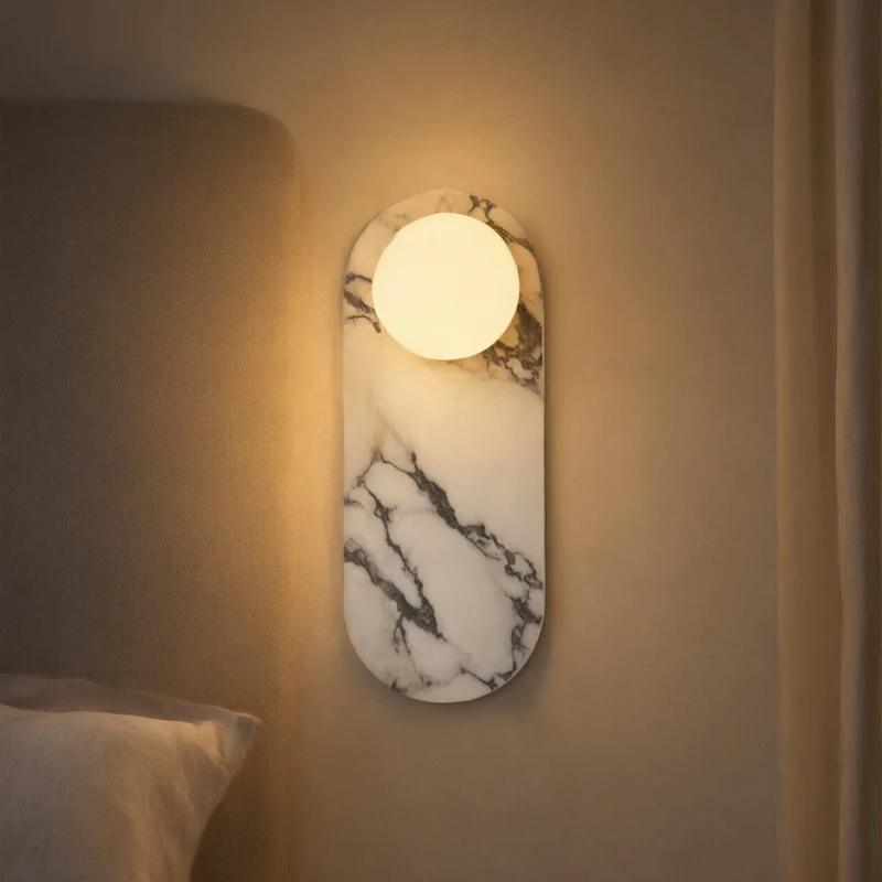 Italian Designer Mid-Century Wabi-Sabi Style Natural Marble Wall Lamp for Living Room Bedroom Luxury Entryway And Hall Lighting