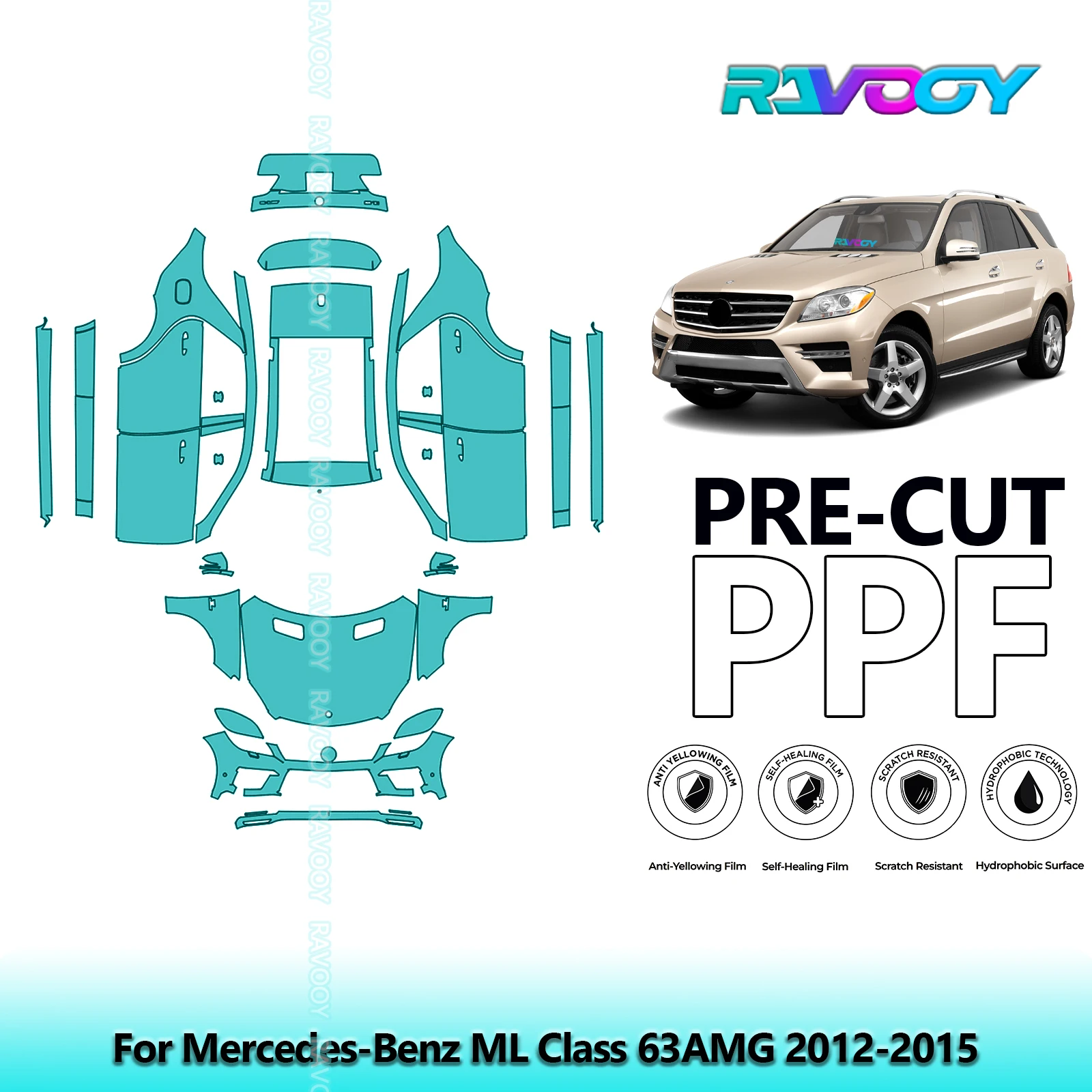 

8.5Mil Full Vehicle Clear Bra Precut PPF Paint Protection Film For Mercedes-Benz ML Class 63AMG 2012-2015