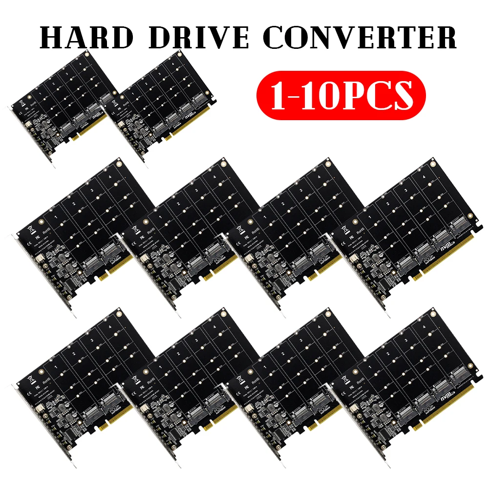 

4-портовый конвертер M.2 NVME SSD в жесткий диск PCIE X16 Поддержка 2230/2242/2260/2280 Поддержка протокола устройства M.2 PCI-E SSD/M.2 NVME