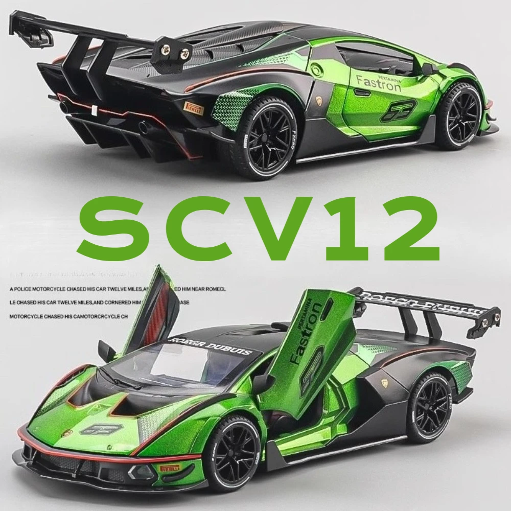 

1:24 Scale Lambor SCV12 LP770 Toy Car Model Alloy Diecast Sound Light Pull Back Doors Opened Vehicle Models Kid Educational Toys