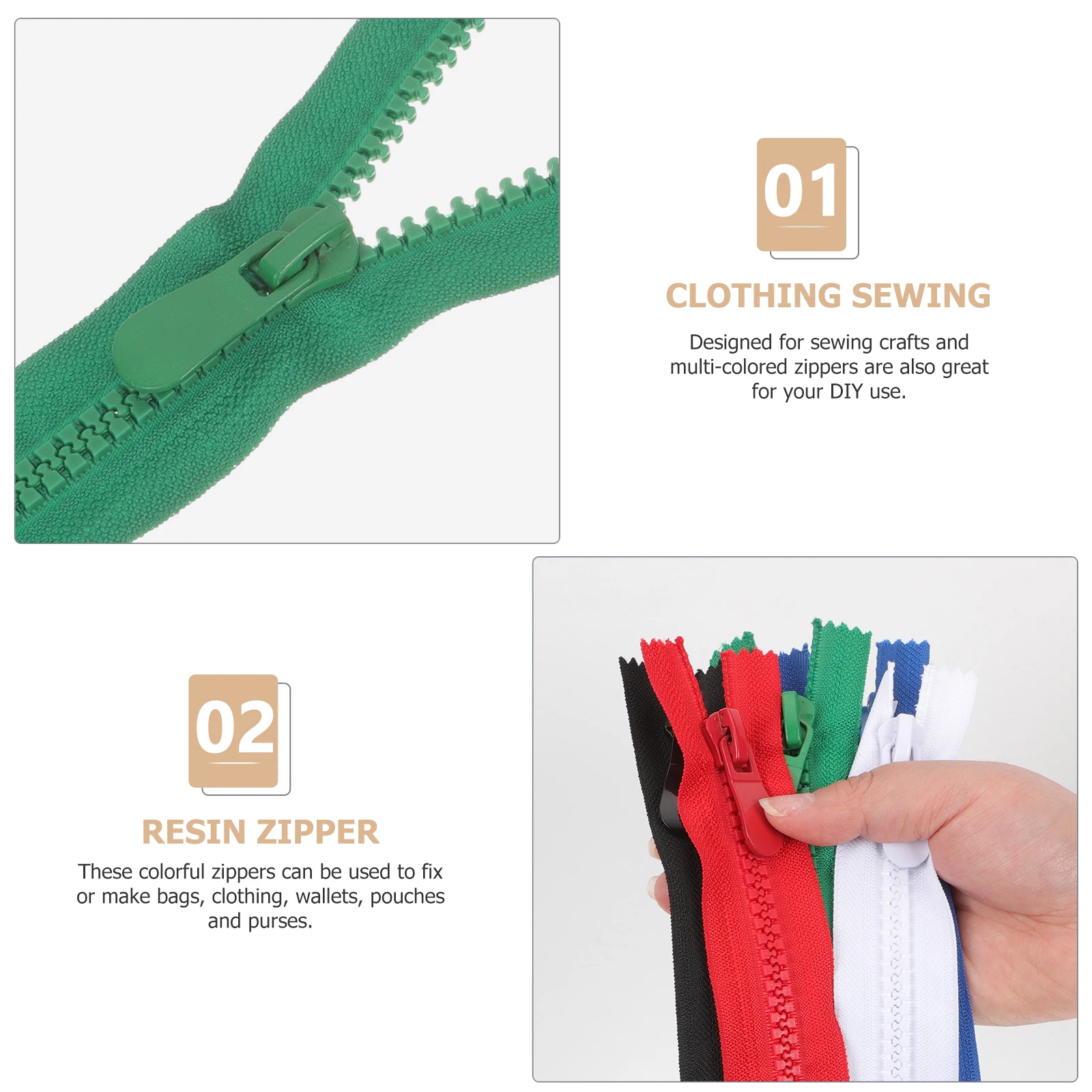 

5Pcs Resin Zippers Strong Nylon Strap End Closed Zippers for Sewing Clothing Purses DIY Accessories Fashion Craft Supply