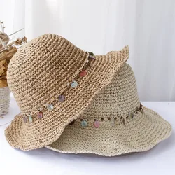 Girl New fashion Style bucket hat Multicolor Foldable Sun Crochet Hat For Beach, Travel And Vacation handmade straw hat