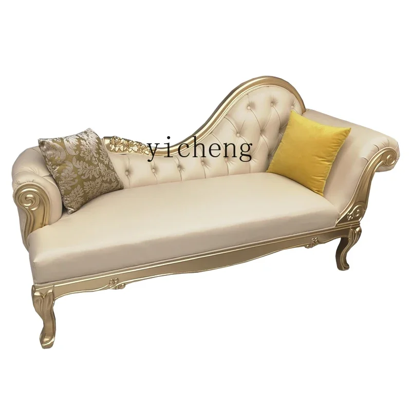 

XL American Style Solid Wood Chaise Longue Fabric Balcony Leather European Style Lazy Recliner