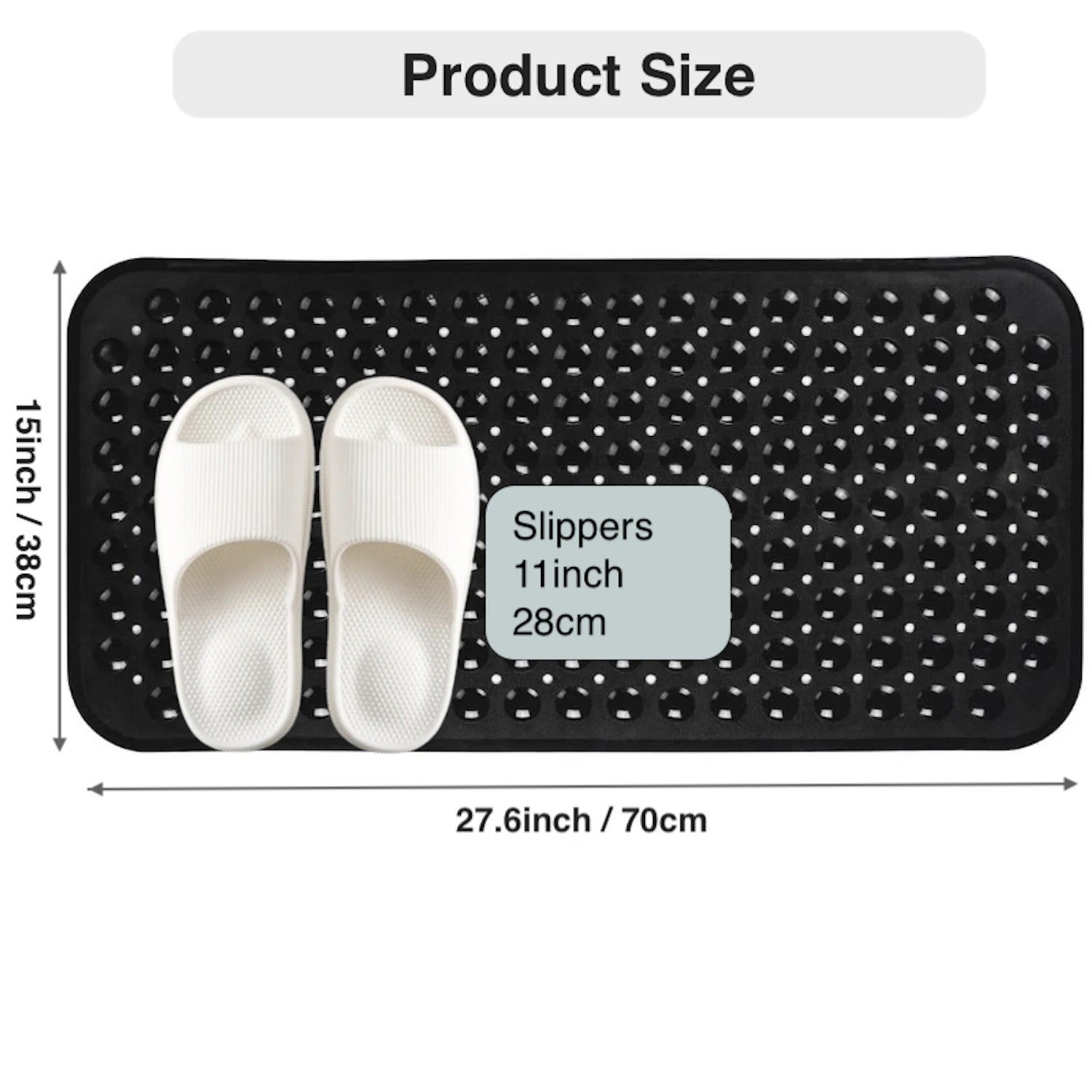 1pc PVC Non-Slip Bath Mat with Suction Cups & Drain Holes 15*27.6in/38*70cm- Fast Draining Shower Mat Bathtub Mat Bathroom Mat