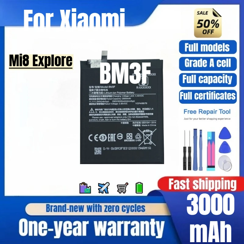 

BM3F for Xiaomi Mi8 Explore Mobile Phone Battery 0 cycle high quality high capacity replacement Bateria Grade A cell with tools