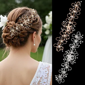European and American Luxury Pearl Bridal Hairband Handmade Crystal Beaded Crown Hair Accessories Festive Hairpieces For Women