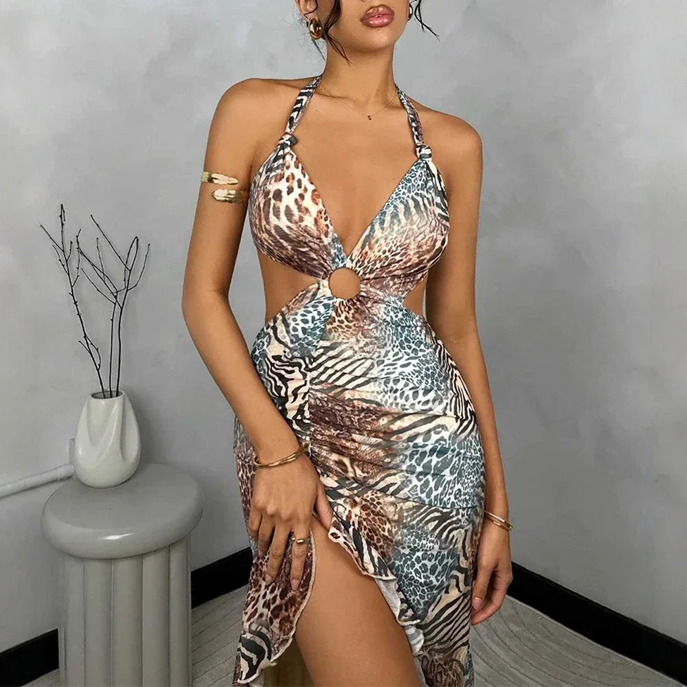 CPSYMYM Jurken Zomer Sexy Fatsoenlijke Uitgesneden Mouwloze Halter Hals Midi Strand Stijl Shift Jurken Voor Vrouwen