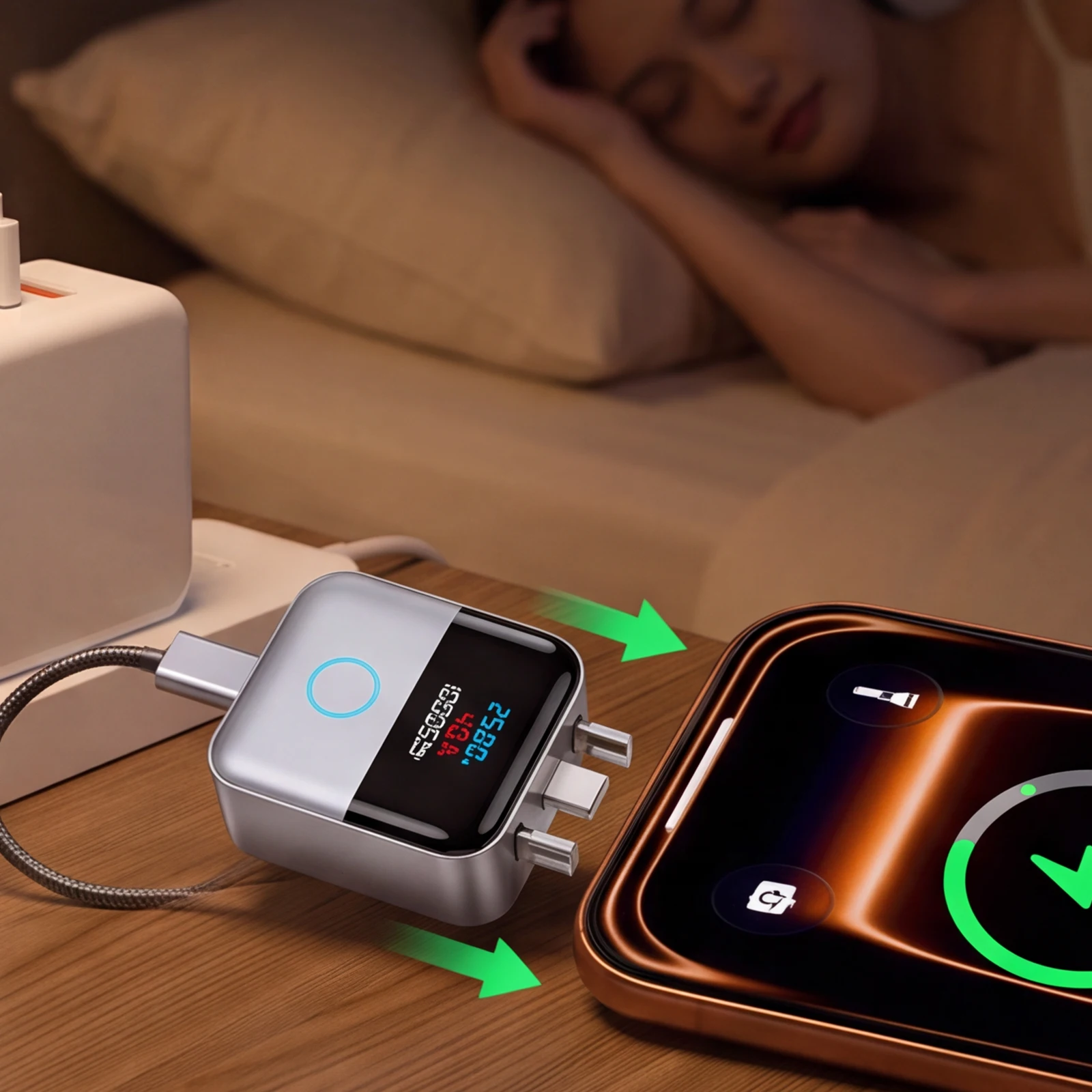 140W Smart Auto Stop Charging Adapter Physical Disconnect Battery Guard USB-C Fast Charger for Bedside Desk Travel Phone Tablet