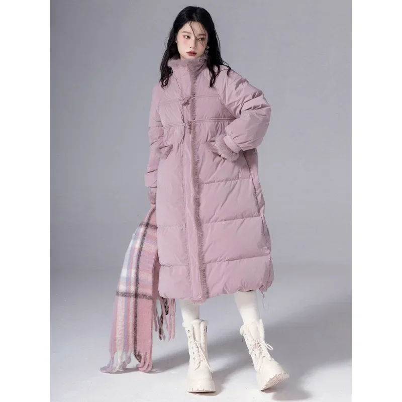 2024 Winter Gentle Texture Plush Splicing Medium To Long Outer Coat for Women Loose Warm and Thick