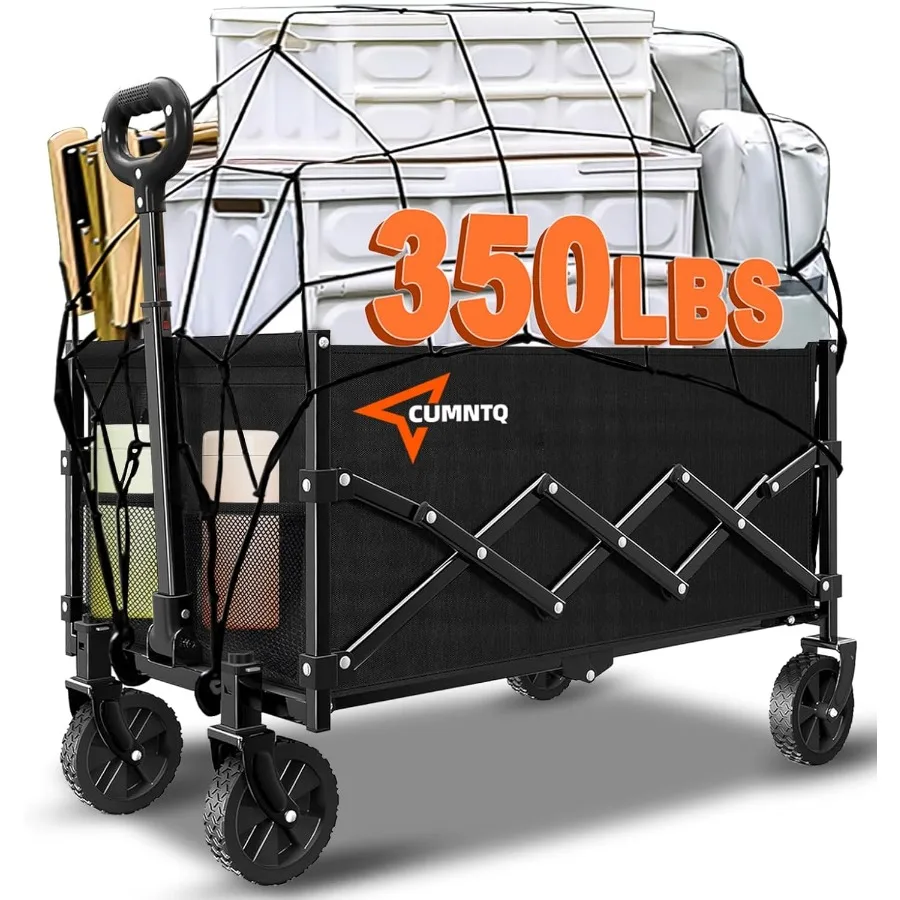

Collapsible Folding Wagon with 350lb Weight Capacity AllTerrain Wheels Cup Holders and Adjustable Handle for Grocery Shopping C