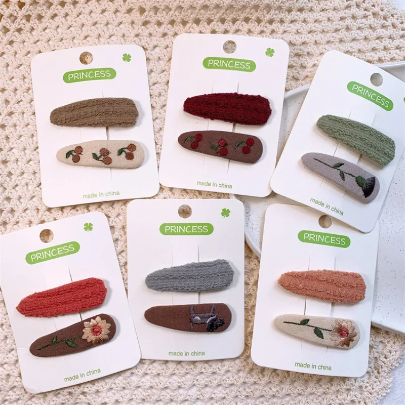 

Delicate Floral Embroidery Water Drop Barrettes for Little Girls Charming Side Bangs Baby Lovely Secure Daily Hair Accessories