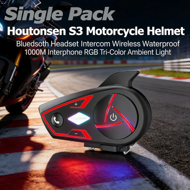 

Houtonsen S3 Helmet Bluetooth Intercom 1000M Waterproof Motorcycle Headset RGB Tri-Color Ambient Light Interphone