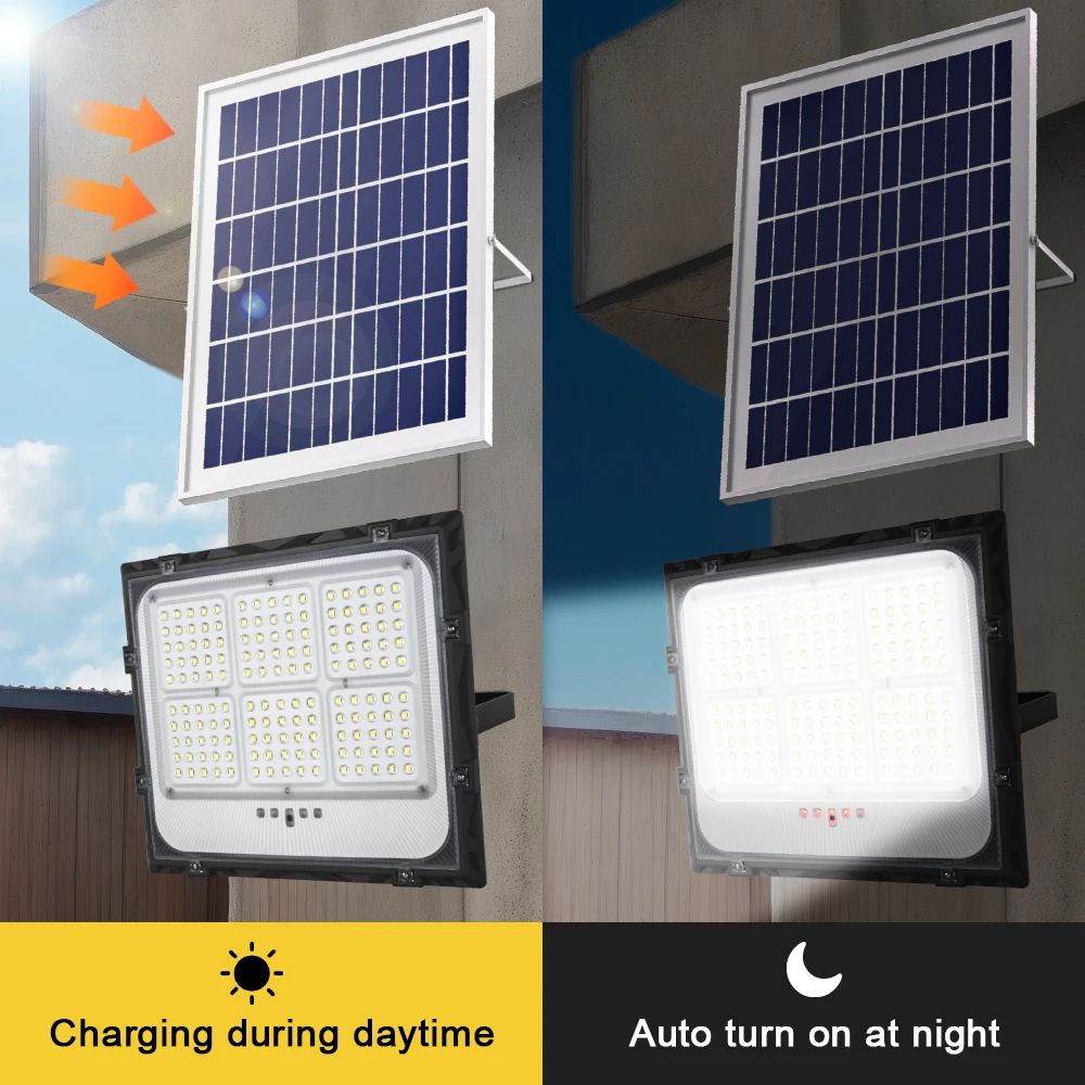 High-capacity battery efficient charging day and night induction waterproof ABS material high brightness solar flood light 300w