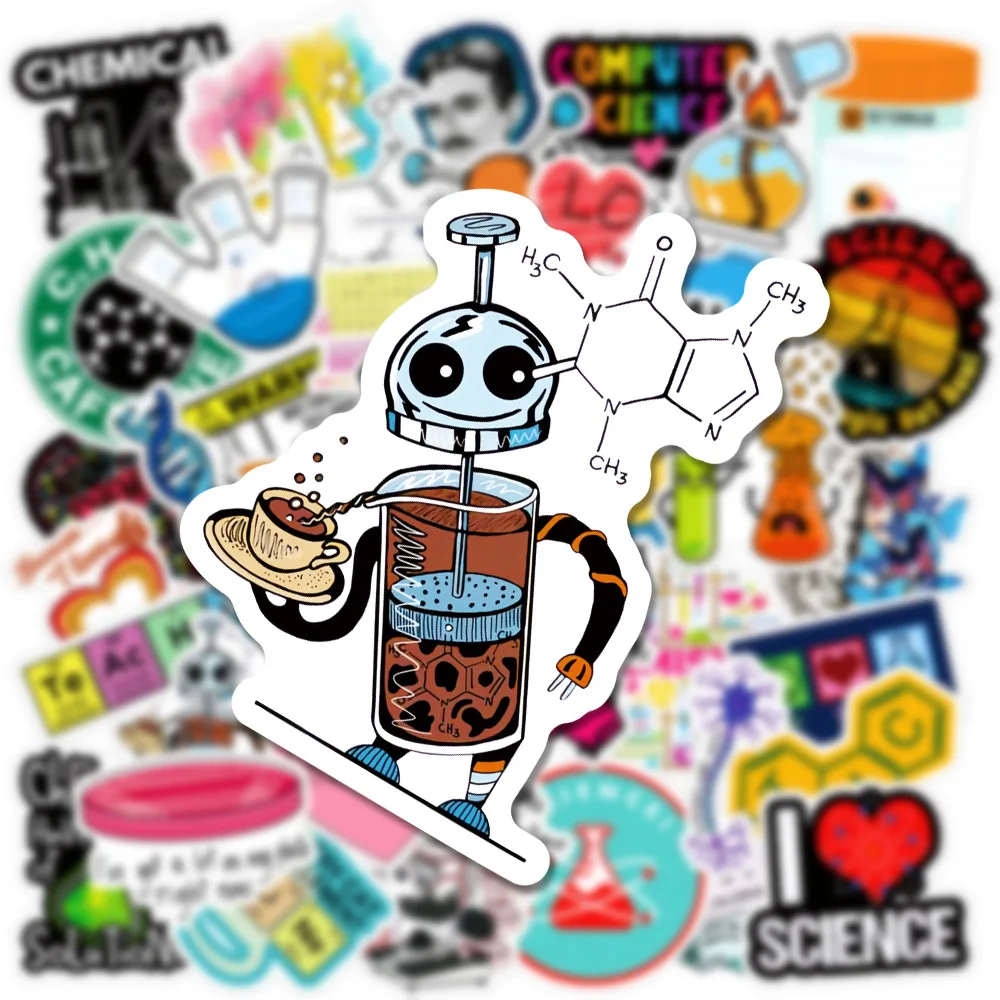 50Pcs Science Laboratory Stickers Pack, Physics Chemistry Biology Experiment Stickers for Hydroflask Laptop Water Bottle for Kid