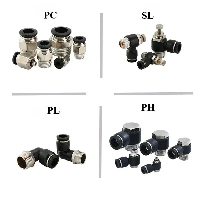 HEBAI Pneumatic Fittings PC/PCF/PB/PKB/PH/PL/PLF/PX/SL 4mm 6mm 8mm 10mm Thread M5 1/8 1/4 3/8 1/2 Black Plastic Hose Fittings