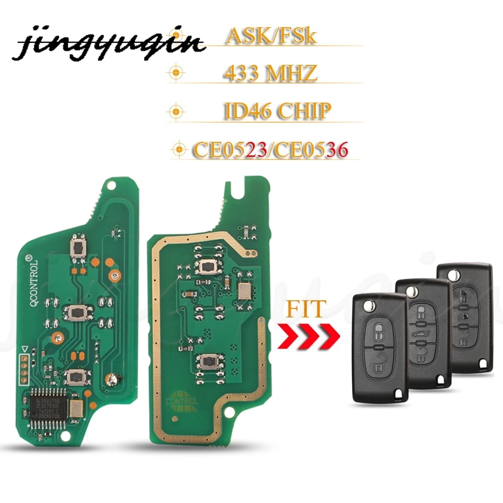 jingyuqin 2/3 Buttons ASK/FSK Remote Key Circuit Board For Peugeot 207 408 307 308 408 Citroen C2 C3 C4 Picasso ID46 CE0536/0523