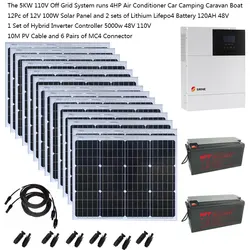 Zestaw solarny Kompletny 5KW 5000W 110v 220V Panel fotowoltaiczny 100W LiFePO4 Bateria litowa Hybrydowy falownik Dom Off Grid Samochód Przyczepa kempingowa