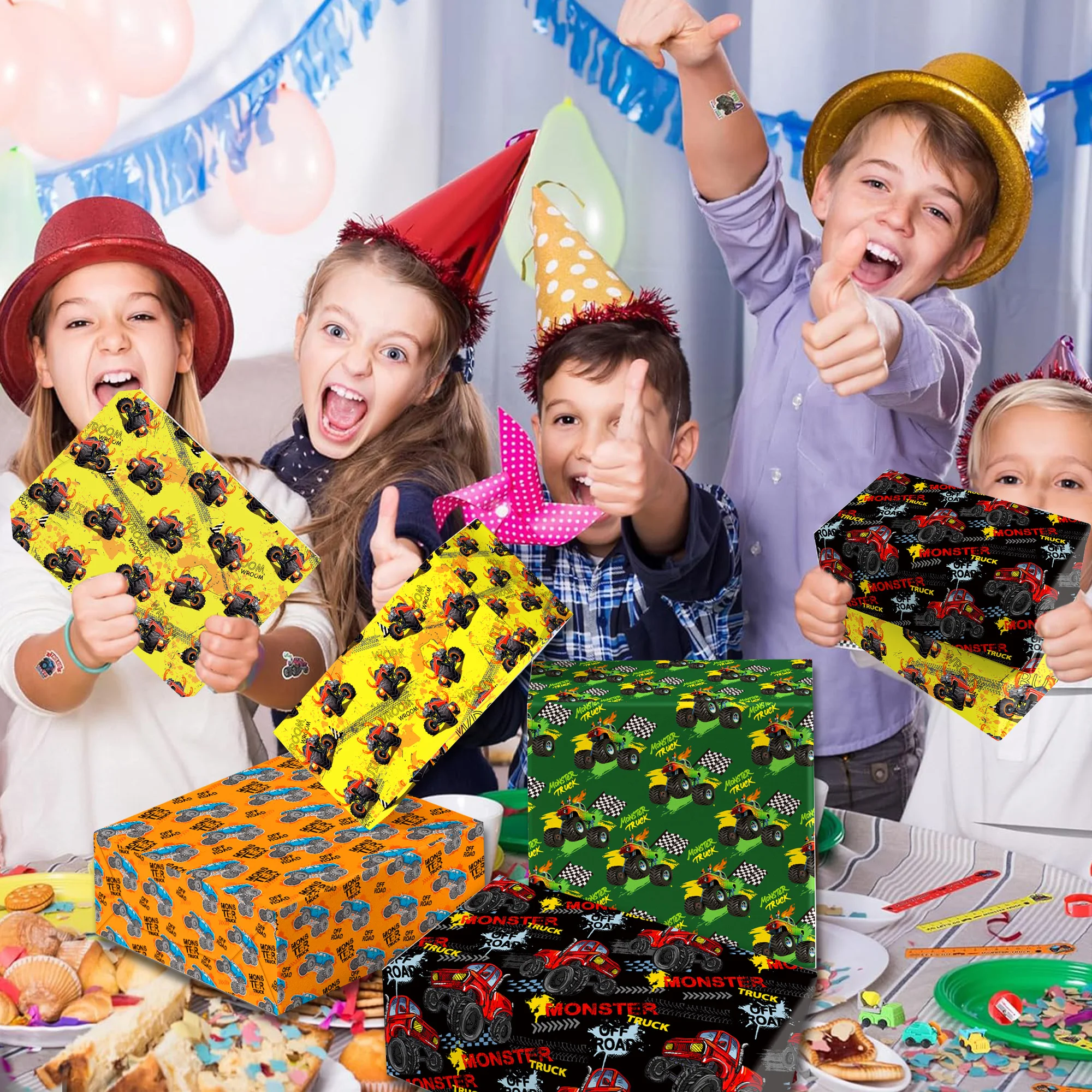 12 stücke Cartoon Monster Truck Geschenk Geschenk papier Geburtstag Wrapper Dekoration Baby party Party Handwerk präsentiert Packpapier – Detail 2