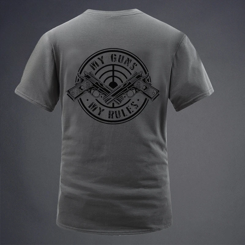 2026 Men's Summer New Style Gun Target Pattern Lettered Print Cotton Round-neck Short-Sleeve T-Shirt Trendy