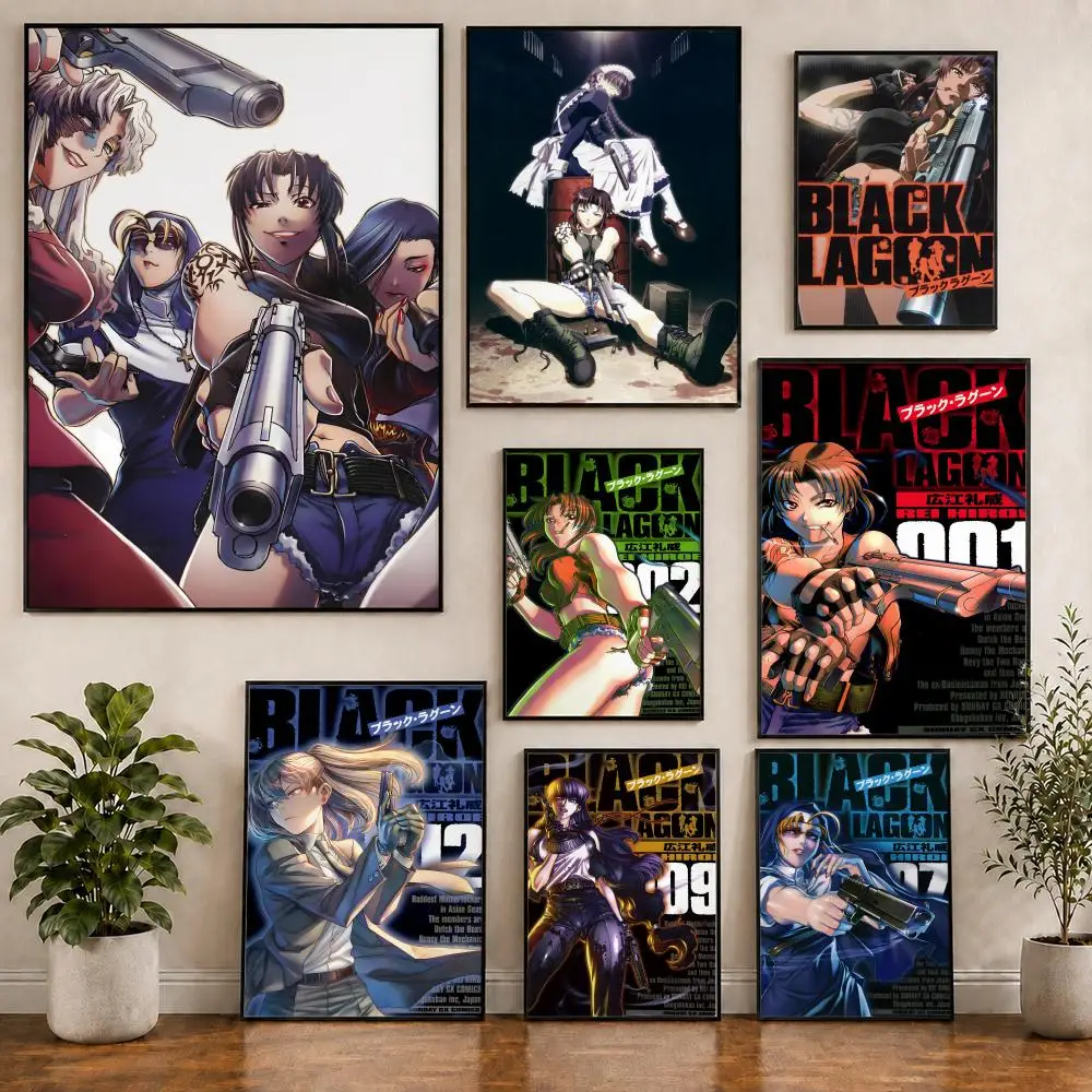 Anime Black Lagoon Seinen Poster Pvc HD Peel and Stick Modern poster Home Office Living Room Dining Room Wall Decor
