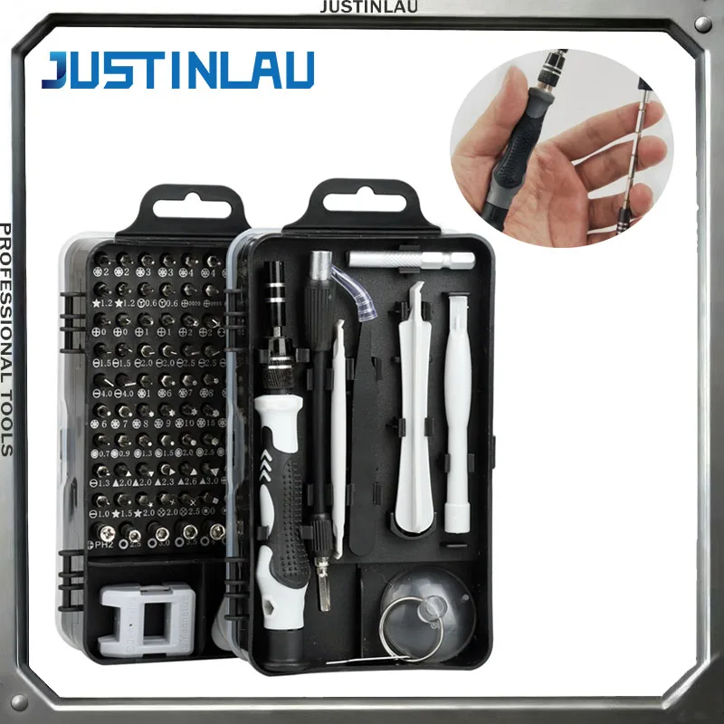 JUSTINLAU 1 Set mit 115-teiligem magnetischem Präzisions-Schraubendreher-Set, Mini-Reparatur-Werkzeugset, geeignet für Computer, Laptops, Mobiltelefone