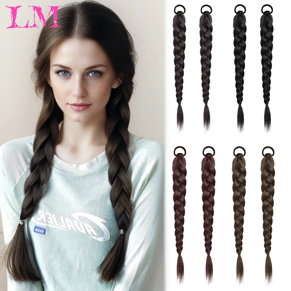 

LM Synthetic Wig Weaving Female High Ponytail Simulation Cute Twisted Long Braid Spicy Girl Double Ponytail Wig