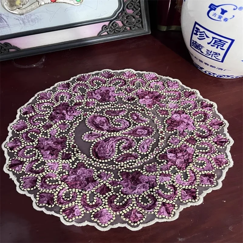 

Lace Round Cashew flower embroidery table place mat cloth Wedding Christmas placemat kitchen Table decoration and accessories