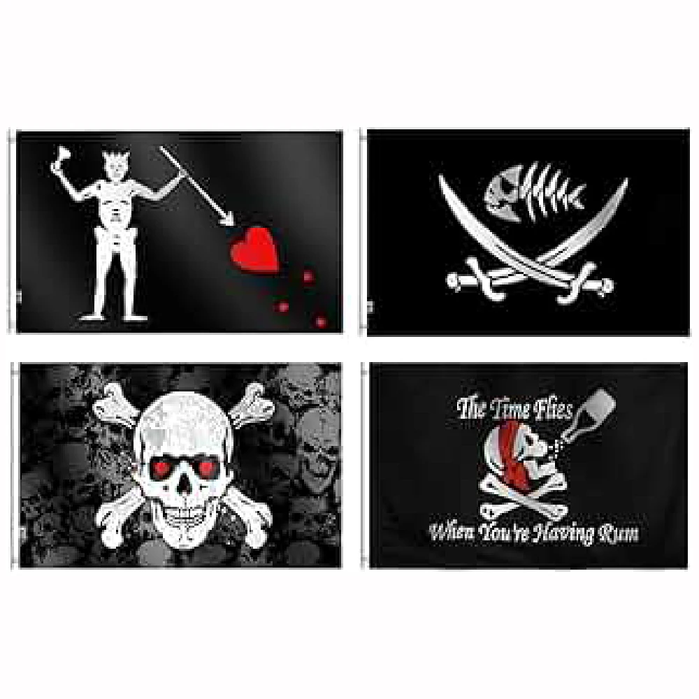 FLAGLINK Edward Teach Fish With Swords Red Eye Time Flies Large 3x5 FT Jolly Roger Skull Cross Bones Flag for Halloween