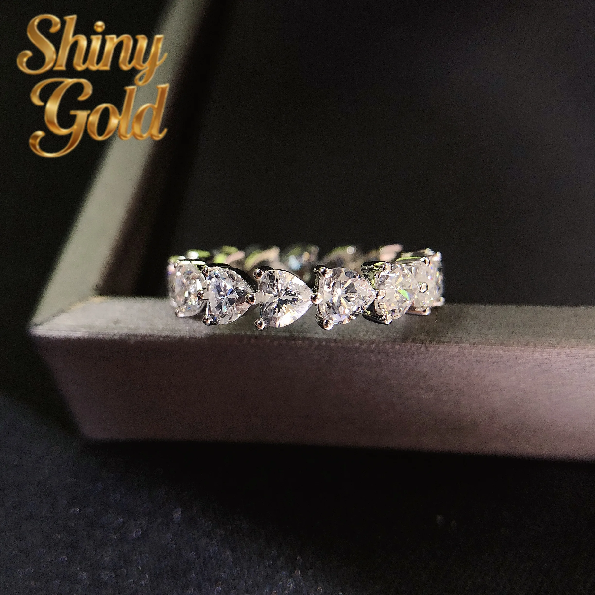 

Кольцо для помолвки ShinyGold Full Eternity с бриллиантом в форме сердца, 0,3 карата каждый камень, для женщин, свадебные украшения, цельная платина 95 пробы
