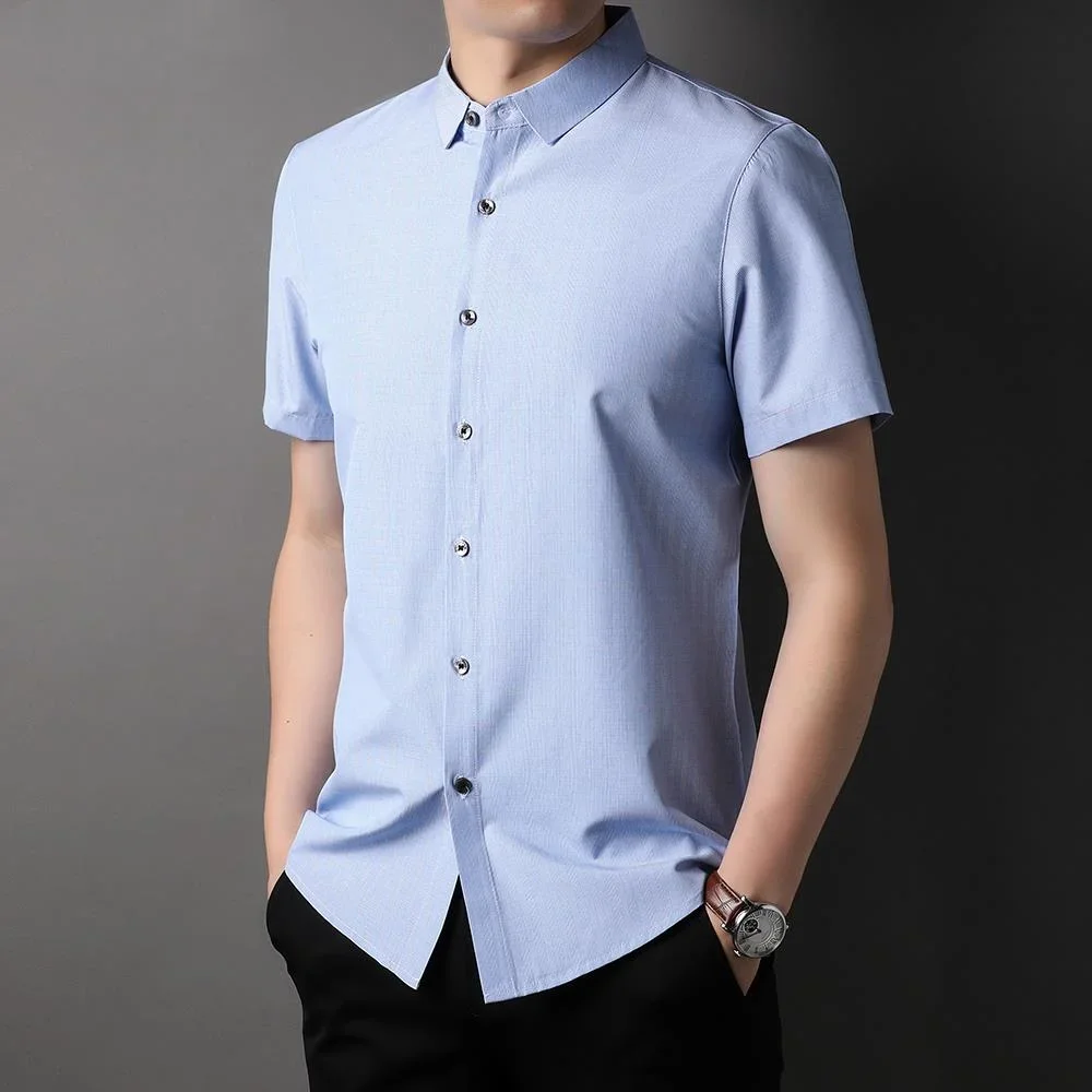 

Top Grade New Summer Brand Regular Fit Simple Designer Shirt Soft Trending Short Sleeve Stretch Casual Fashion Men Clothes