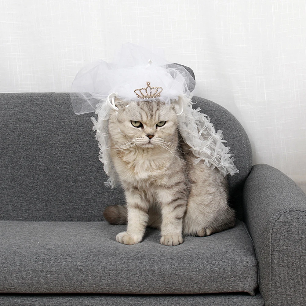 

Cat Bridal Veil Wedding Accessories White Pet Bridegroom Fancy Cosplay Adjustable Buckle Lace Appliques Lightweight Costumes