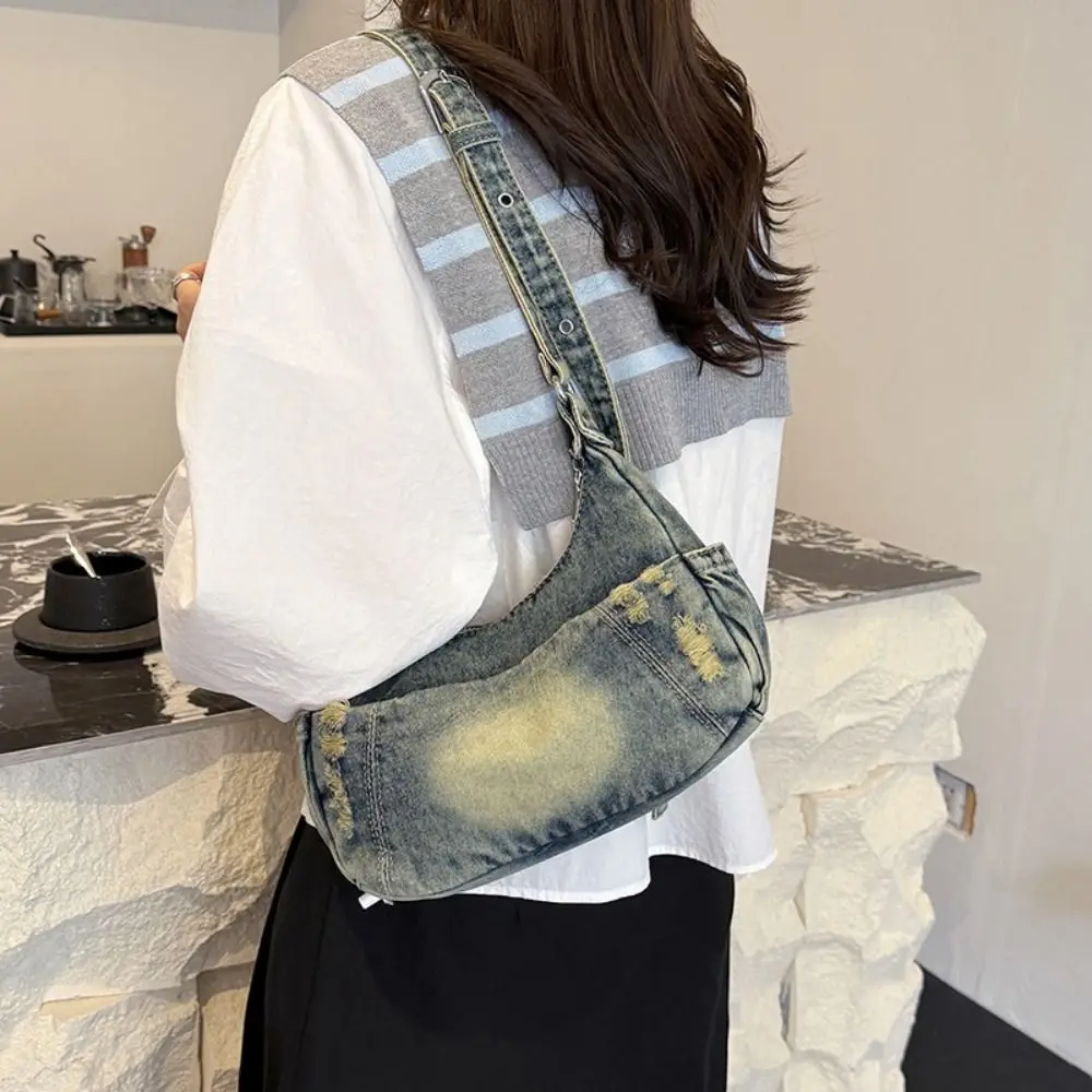 

Leisure Casual Cowboy Dumpling Bag Adjustable Strap Retro Denim Tote Bag American Style Harajuku Handbag Lady
