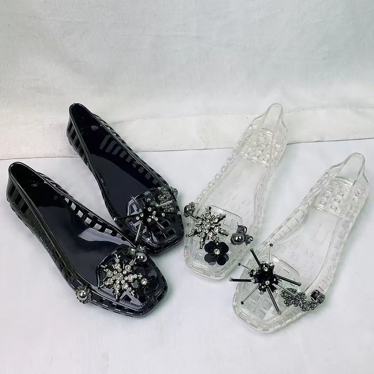 Jelly Crystal Shoes Women's Shoes Night-Glow Set Accessories Crystal Sandals Jelly Shoes Slip-On Slippers Lazy Slippers