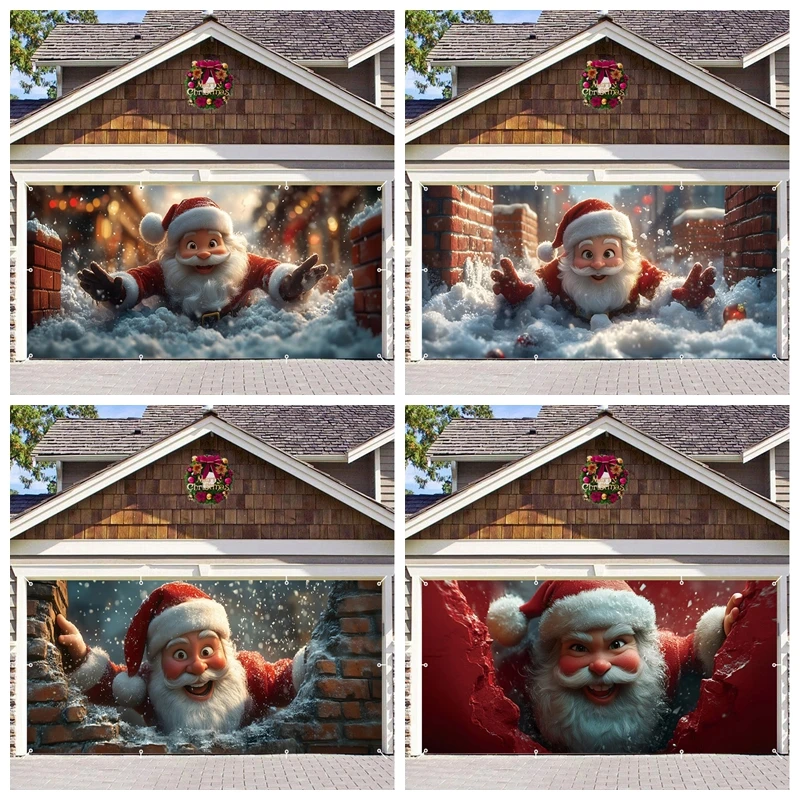 

Christmas Santa Claus Garage Door Decor Banner Winter Snow Gift Christmas Party Large Outdoor Garage Door Photography Background