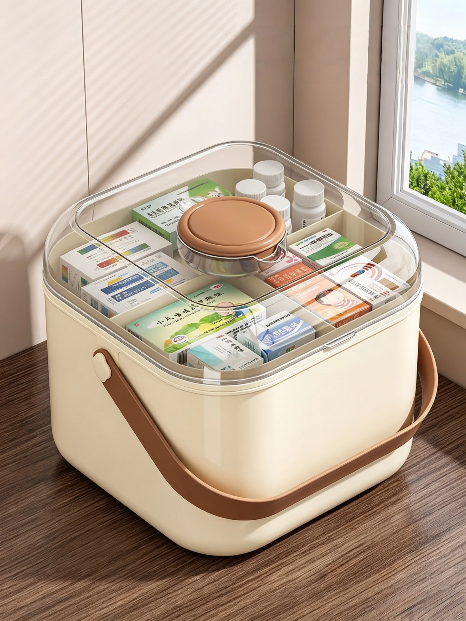 大容量家庭用薬箱-便利な二層式救急キット-小型薬箱付き-プラスチック製