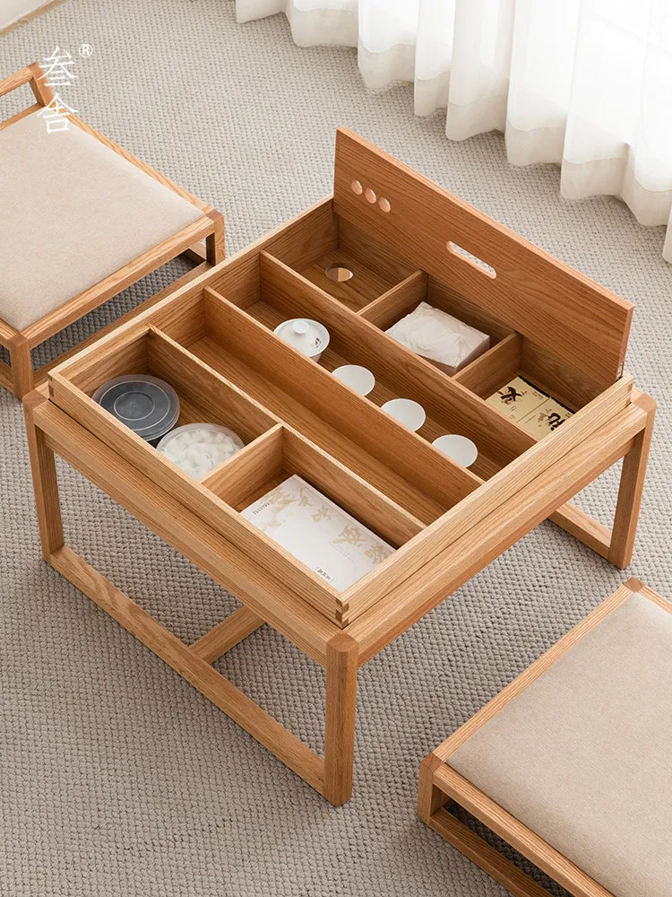 Cx log push-pull storage tea table Zen bay window platform small solid wood low tea table