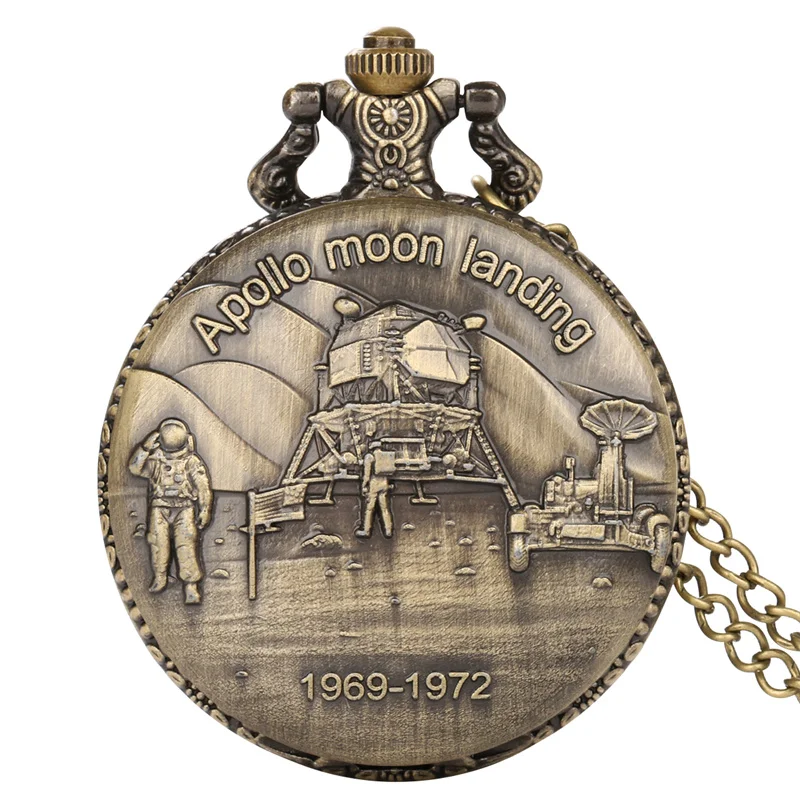 

Antique Apollo Moon Landing 1969-1972 Design Unisex Quartz Pocket Watch with Necklace Chain Arabic Number Display Souvenir Gift