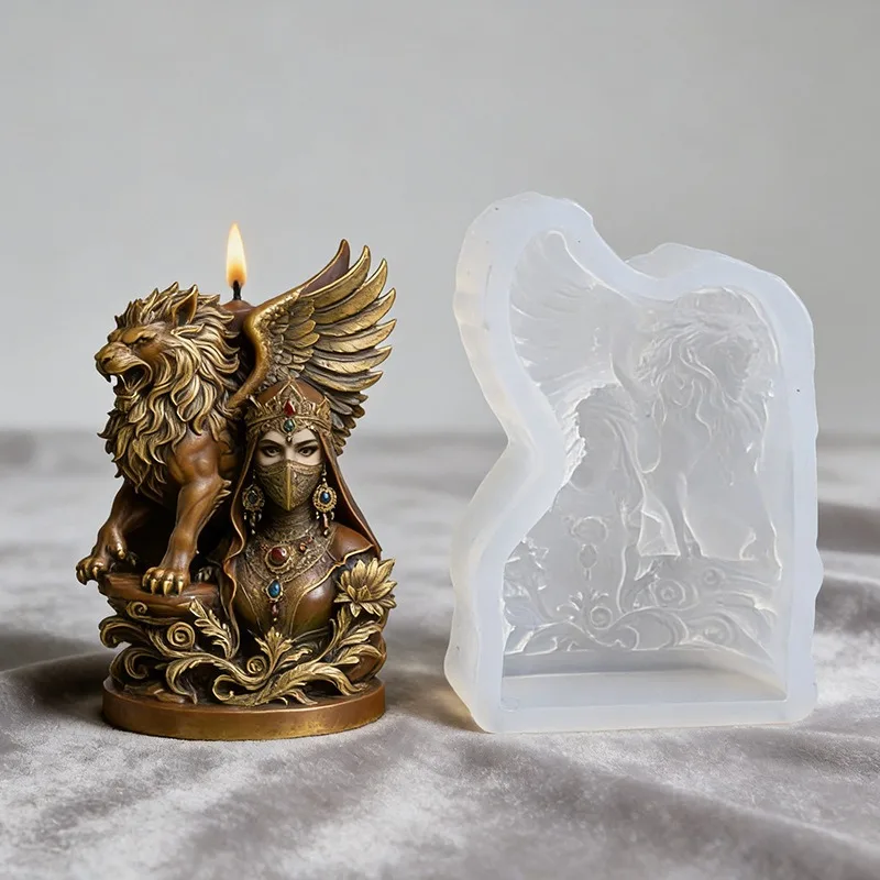 

Винтажная силиконовая форма для свечей «Маскированная королева и крылатый лев», 3D-форма для статуэток из эпоксидной смолы для изготовления ароматических свечей