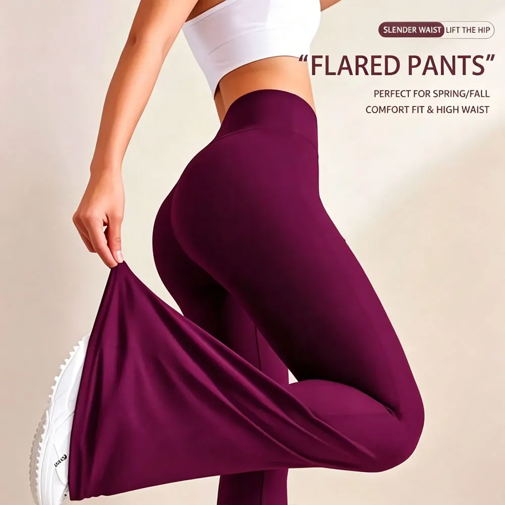 Pantalon évasé tendance taille haute pour yoga, legging coupe large évasée, rouge, blanc, noir, pantalon de sport décontracté pour activités de plein air et fitness, idéal pour les silhouettes minces