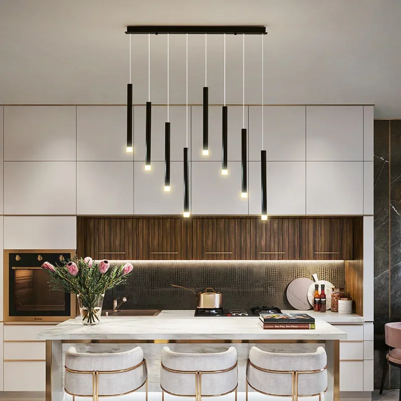 Imagem -02 - Nordic Long Black Led Hanging Chandelier Restaurante Pendant Lamp Downlight de Cozinha Mesa de Jantar Iluminação Moderna para Escritório e Café