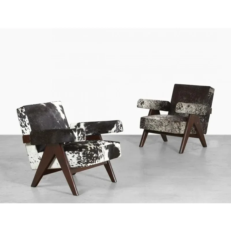 

Solid wood sofa single living room chair cowhide meeting guests to negotiate retro leisure chair