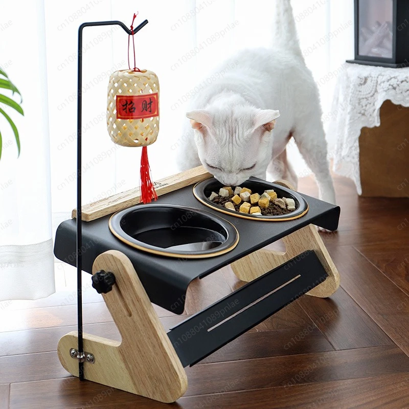 Adjustable Large Capacity Metal Dog Cat Bowl Chinese Style Pet Feeder Stainless Steel Elevated Pet Dish