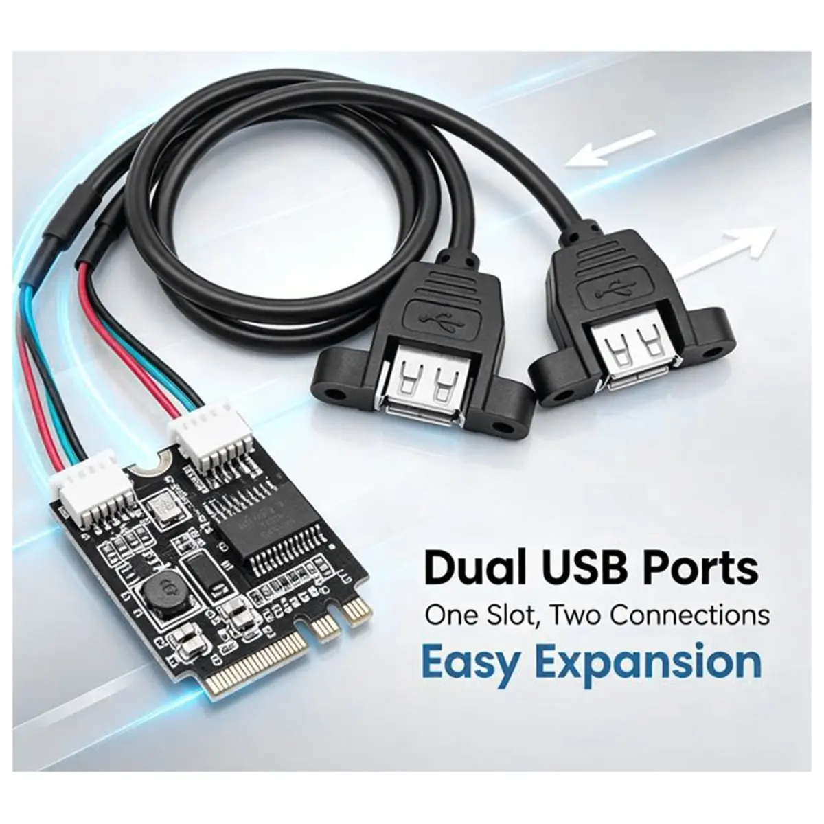 M.2 A+E Key to Dual USB 2.0 Adapter Card 480Mbps USB HUB Expansion for Laptop Notebook