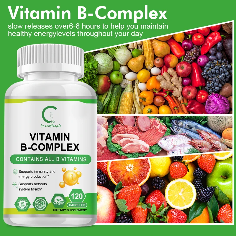 Vitamin B Complex Capsules B12 B1 B2 B6 B9 Folic Acid &Biotin Men\'s Daily Multivitamin For Immunity, Energy, Weight Management